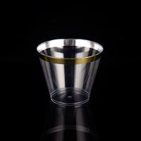 9 OZ Gold Rim Plastic Cups  Disposable Reuse Durable Elegant Party Cups Weddings Party Anniversary